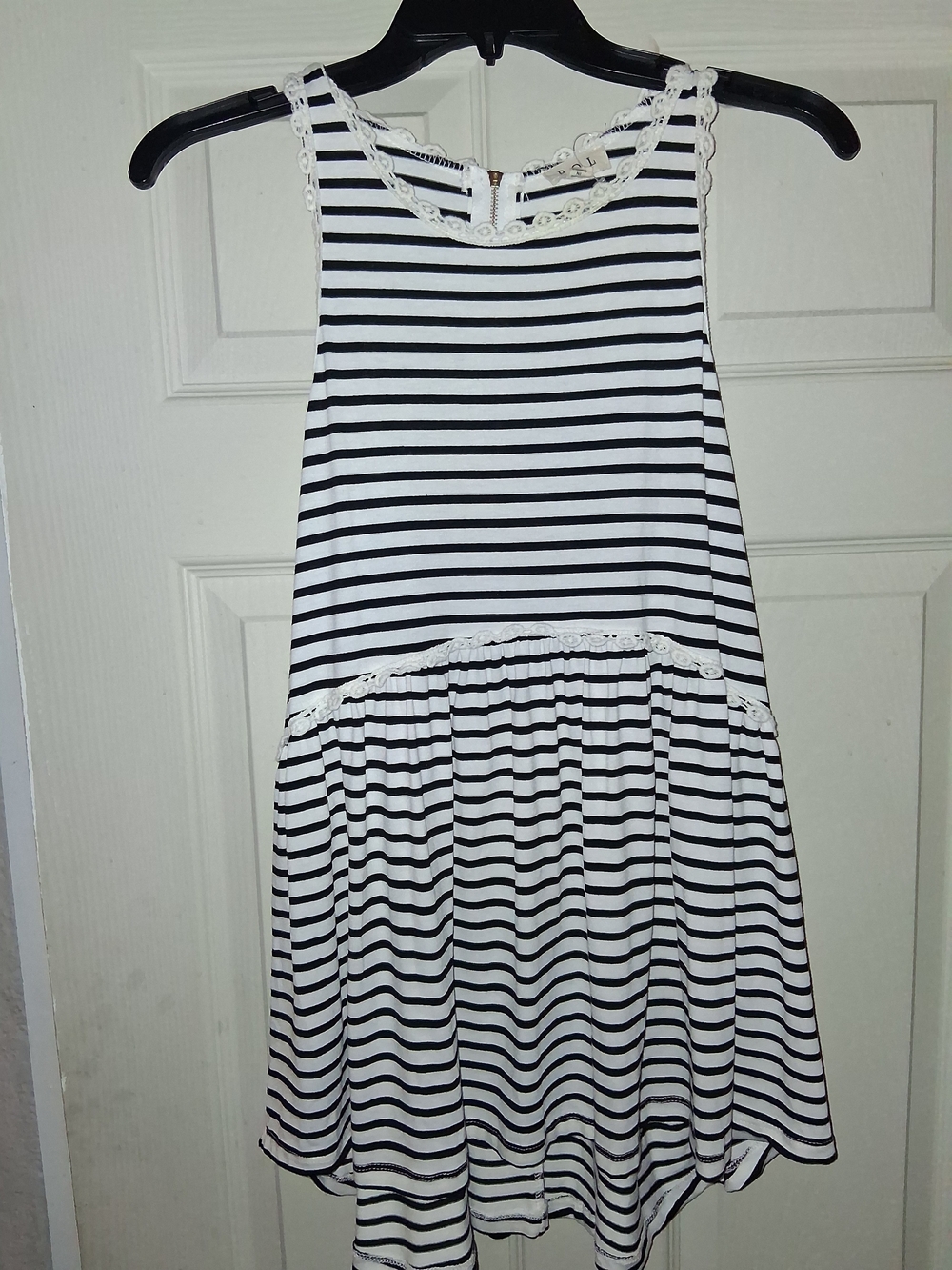 POL Black & White Striped Lace-Trim Sleeveless Dress
